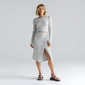 Light Gray Asymmetrical Ribbed Woolen Knit Skirt High Waist Midi Lace Decoration Breathable A-Line Print Women's Sweater Skirt