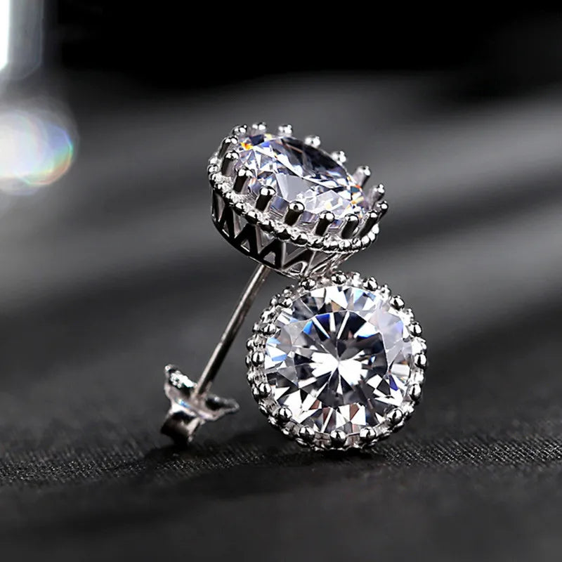 Huitan 2025 Beautiful Cubic Flower Round Zircon Stud Earring Girls Chic Dainty Romantic Silver Stud Earrings Women
