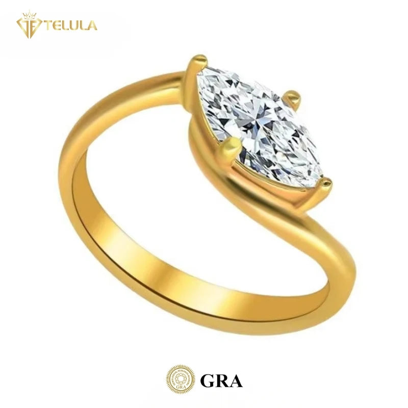 1CT Marquise Shape Dazzling VVS1 Clarity Engagement Moissanite Diamond Ring Elegant Wedding Band