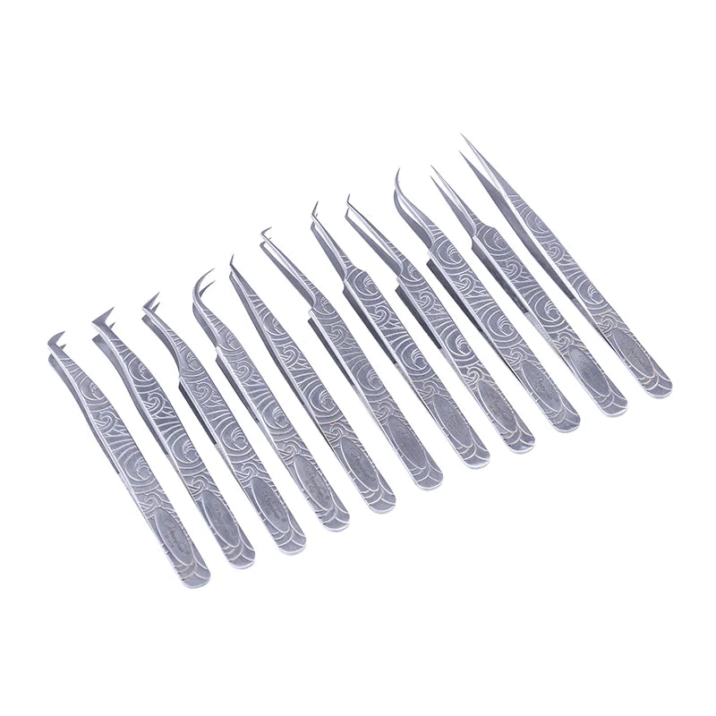 Private Label Stainless Steel Micro Grip Eyelash Tweezer Manufacturer Fiber Tip 45 Degree Tweezers for Eyelash Extensions