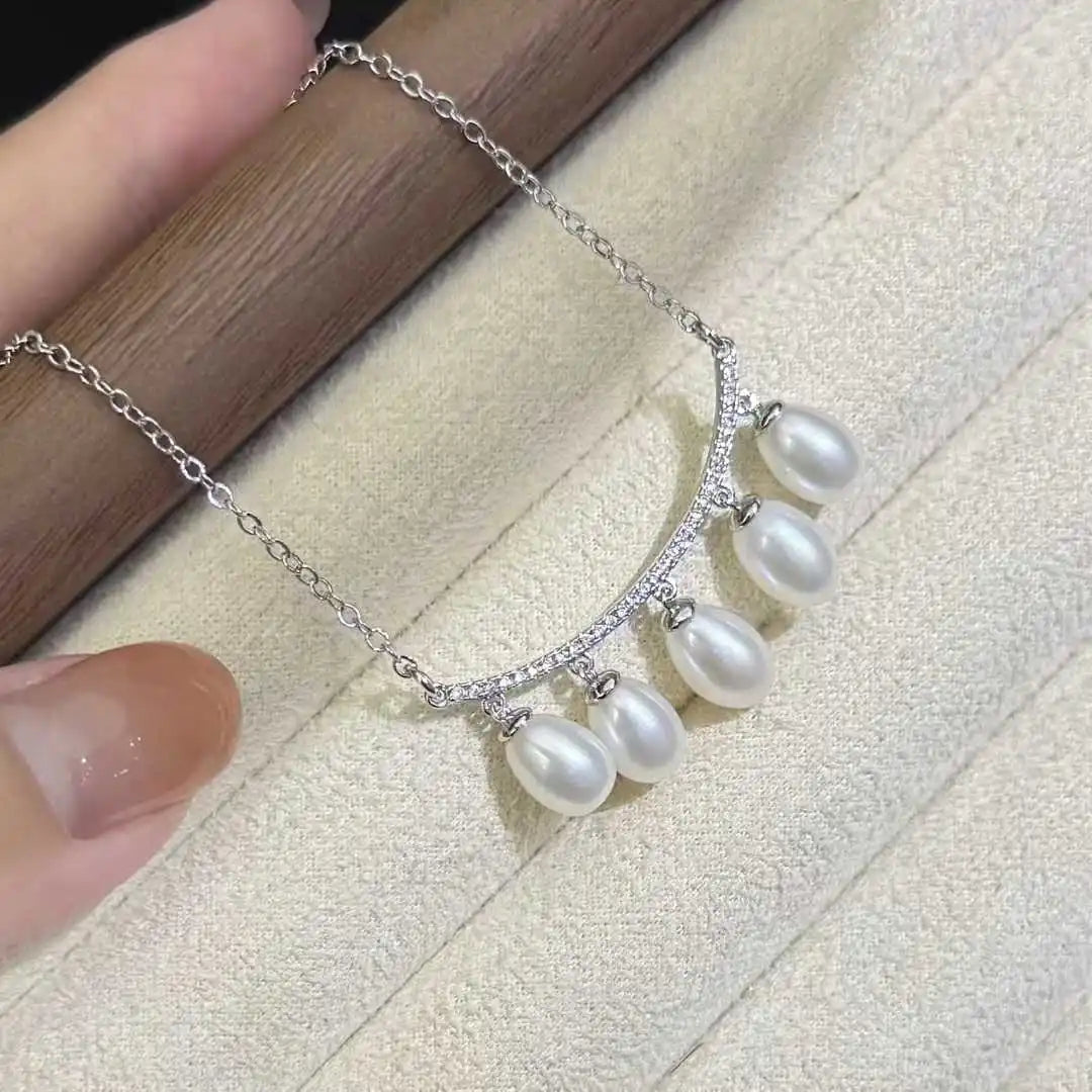 Super Beautiful Smile Rice Pearl Necklace 7mm Natural Freshwater Rice Shaped Elegant Gift for Girls