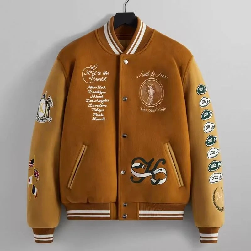 OEM Wholesale Custom Logo Pattern Embroidered Oversize Primary Varsity Hip Hop Jacket Your Image Team Varsity Jacket Shearing