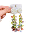 Trendy Gold-Plated Handmade Beaded Earrings Cute Colorful Flower Tassel Drop for Wedding or Gift Main Material Alloy