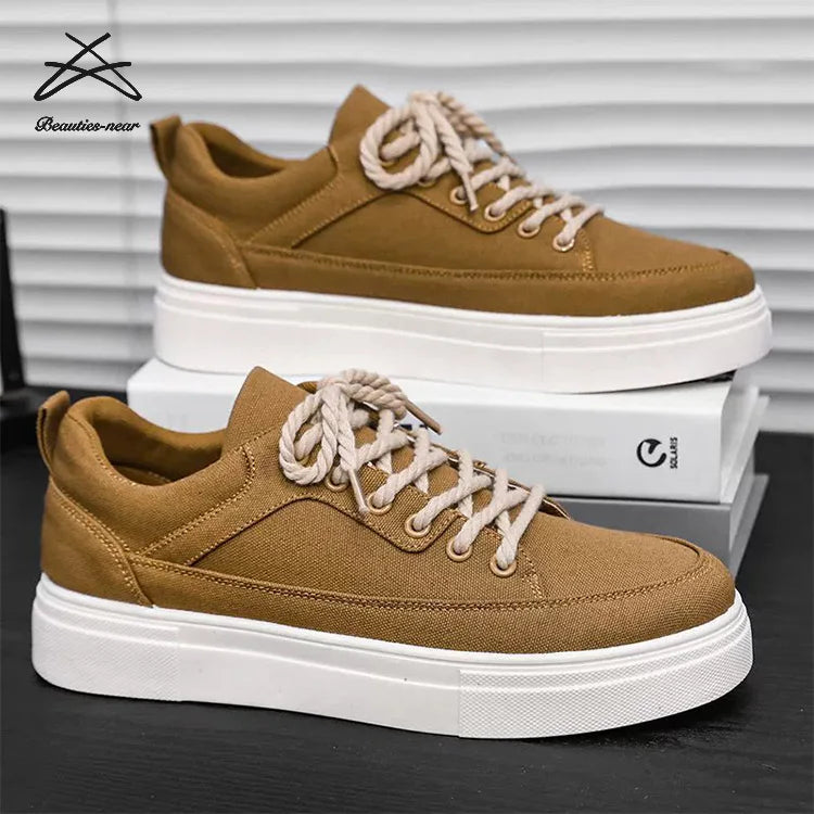 2025 Hot Sale Mens Fashion Design Thick Sole Lace up Canvas Rubbers Casual Shoe Sneakers for Men