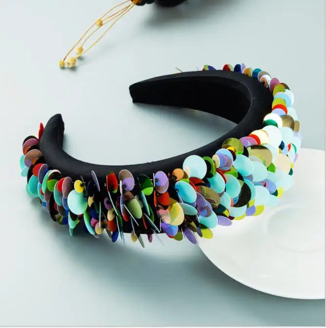 Shiny Korean Multi Color Sequins Headband for Women Temperament Sponge Hairband Princess Party Hair Accessory Tiara Crowns