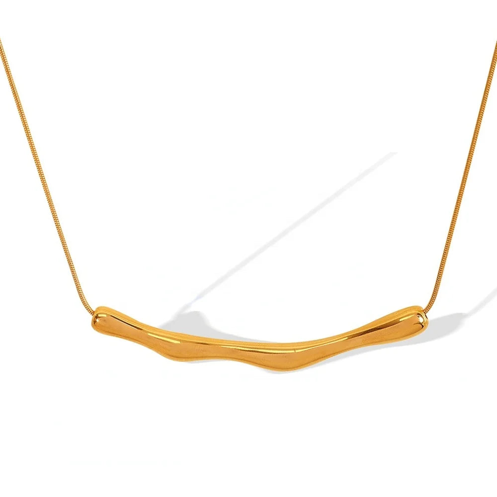 Personalized 18K Gold Plated Stainless Steel Necklace Jewelry Round Snake Chain Irregular Folds Bamboo Pendant Necklace