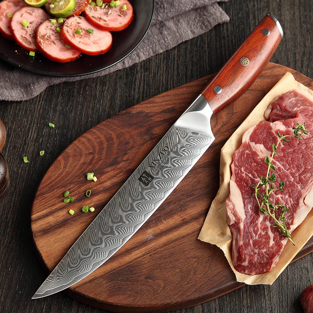 Super Sharp-edged Damascus Carving Knives With Rosewood Handle