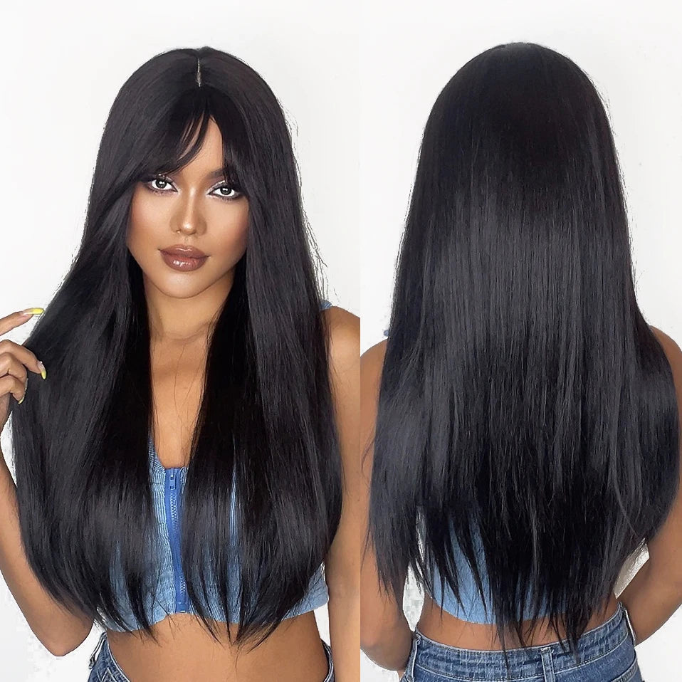 HAIRCUBE Wigs Supplier Synthetic Long Straight Black Wig with Bangs Daily Hair for Women Synthetic Wigs Wholesale Prices