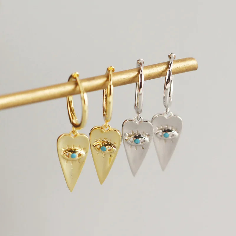 NEW Wholesale Fashion Jewelry 925 Sterling Silver Evil Eyes Heart Shape with Blue Eye Hoop Earrings for Women