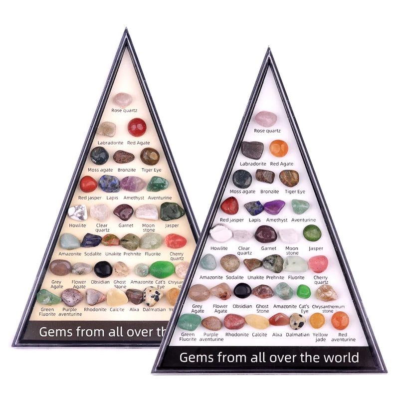 36 Pieces Mixed Natural Stone Collection Triangle Set Healing Crystal Gemstone Specimen Box for Souvenirs Educational Gift