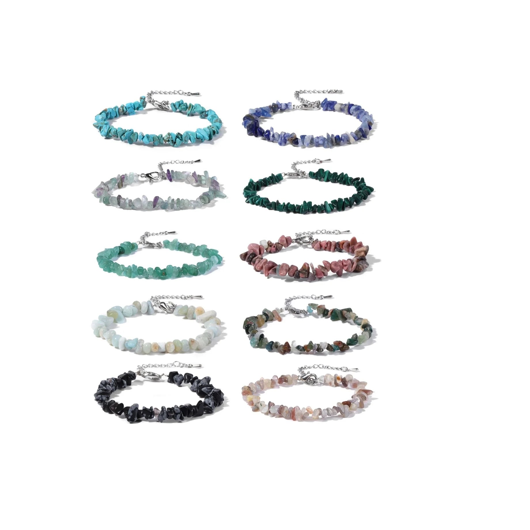 Latest China New Model Silver Chain Charms Irregular Gemstone Crystal Chipped Stone Gravel Chip Bracelets