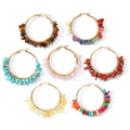 Boho Raw Crystal Stone 38mm Circle 18k Gold Plated Stainless Steel Irregular Crushed Stone Hoop Earrings with Colored Stones