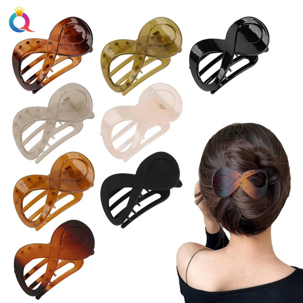 8 Shape Solid Color Hair Claw Clip Woman Chignon Holder Hair up Maker