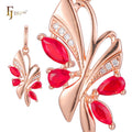FJ Fallon Fashion Jewelry Rose Gold Butterfly Pendant Red and Crystal Nature-Inspired Brass Based