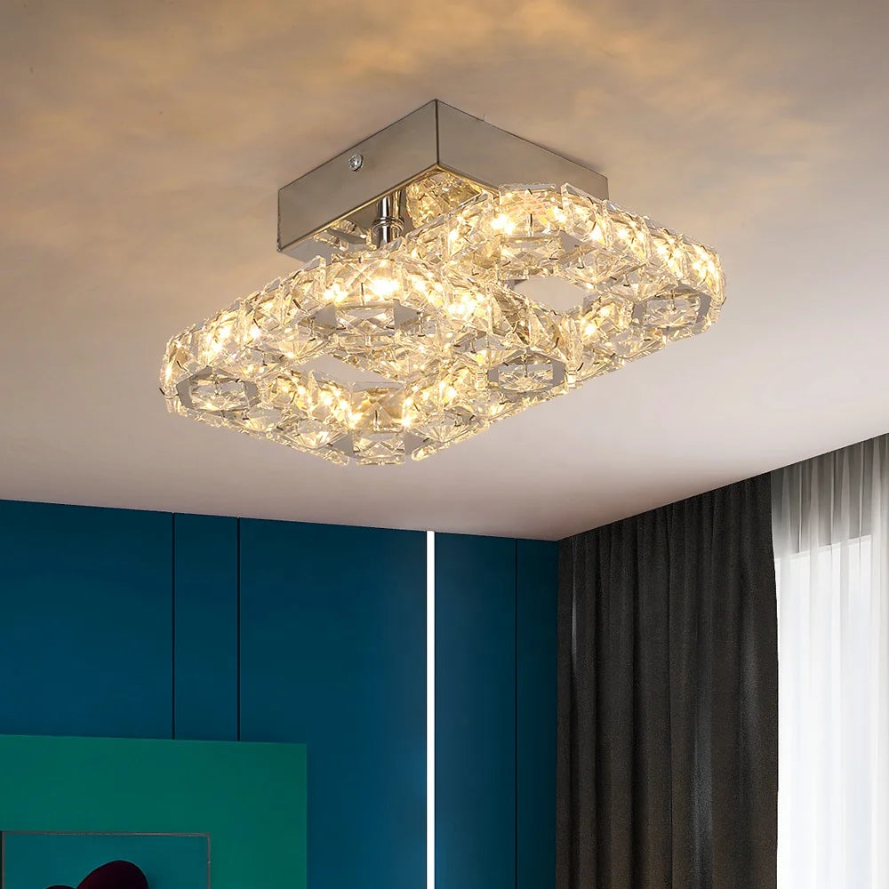 14W Tri Color Changeable Flush Mount Hall Way Crystal Ceiling Light for Hallway