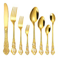 Hot Sale Embossed Hollow Gold Cutlery Set Stainless Steel Luxury Knife Fork Spoon Silverware Wedding Cutlery Set