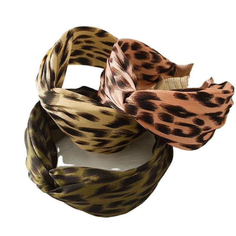 Wholesale American Style Woman's Leopard Print Knotted Elastic Hair Bands Daily Use Headband Package for Summer & Winter