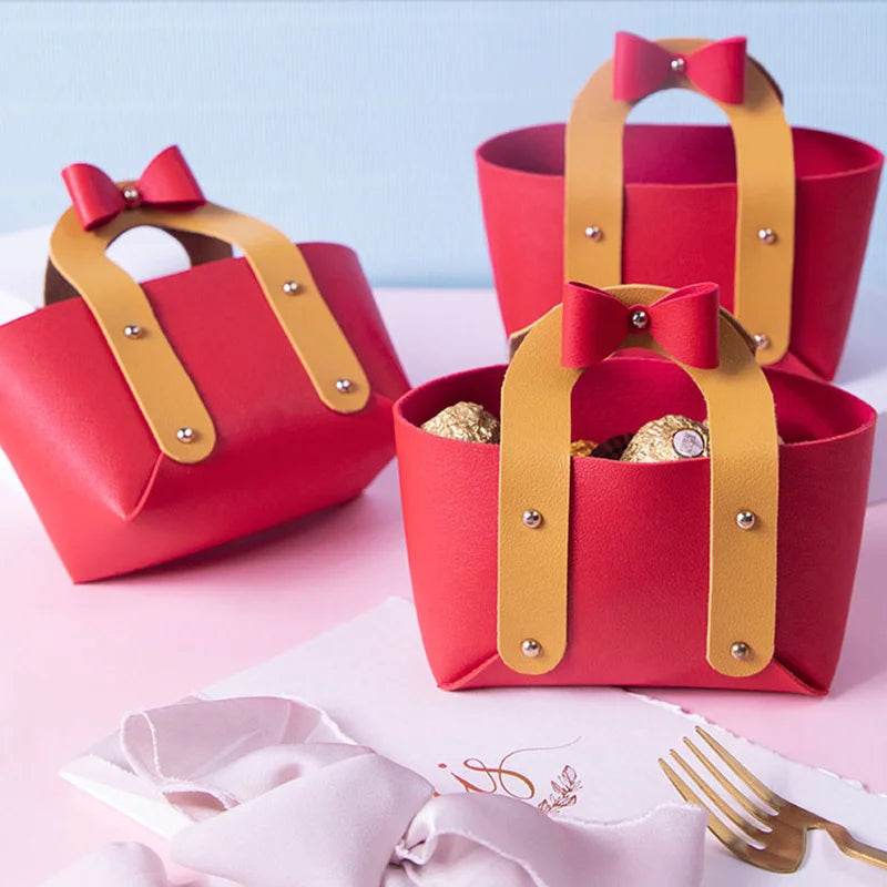 Sweet Christmas Favor Case PU Leather Candy Pouch Wedding Gift Box Packaging for Guest