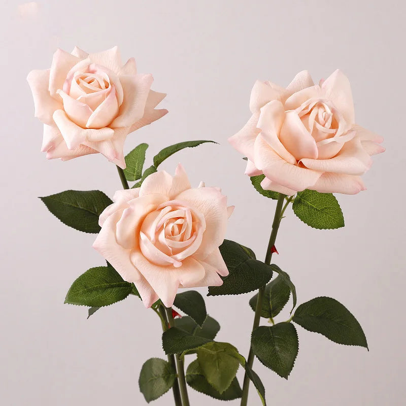 O-X282 Wholesale Long Stem Life Like Artificial Roses White Pink  Wedding Home Decor Large Head Latex Real Touch Roses
