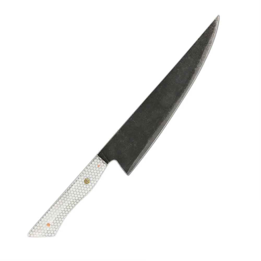 Yjamber Hot Selling 10CR15MOV 3 Layer Steel Chef Knife with Resin with Aluminum Mesh Handle