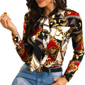 European and American Printed Chain Pattern Comfortable Soft Casual Long Sleeve Women Shirt