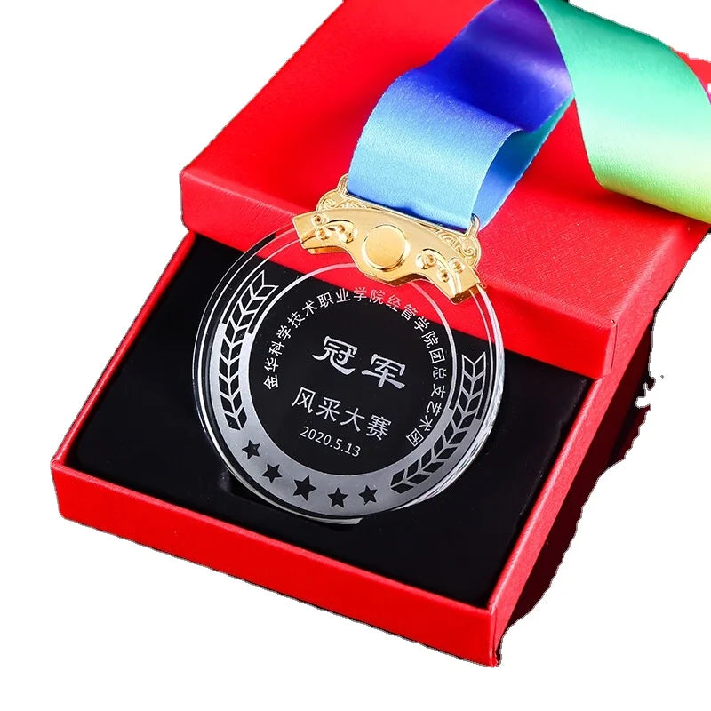 ADL Cheap Personalized Customized New Design Crystal Glass Glaze Round Engraved Fashion Trend Medals for Sport Events