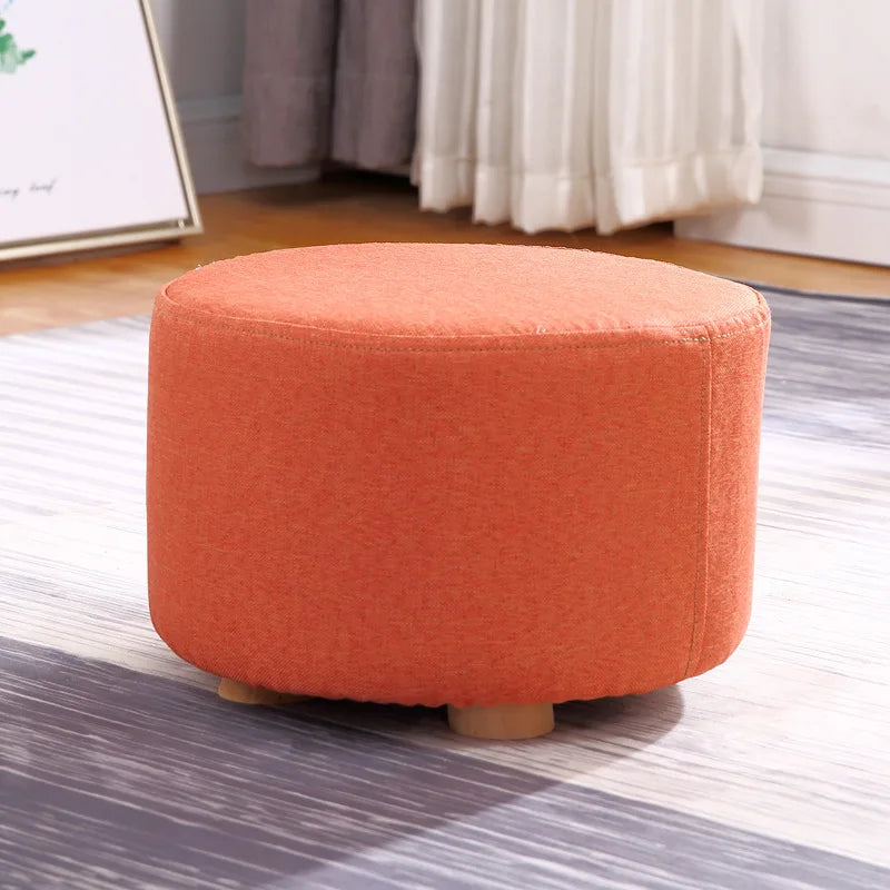 Hot Selling Home Modern Soft Cover Lower Ottoman Solid Wooden Round Chair Low Stool