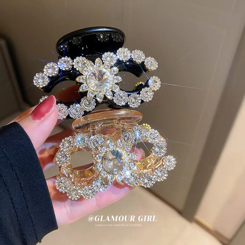 New Fashion Sun Flower Crystal Double C Hair Clip Cute Hair Claw Back of the Head Headwear Girls Hair Accessories