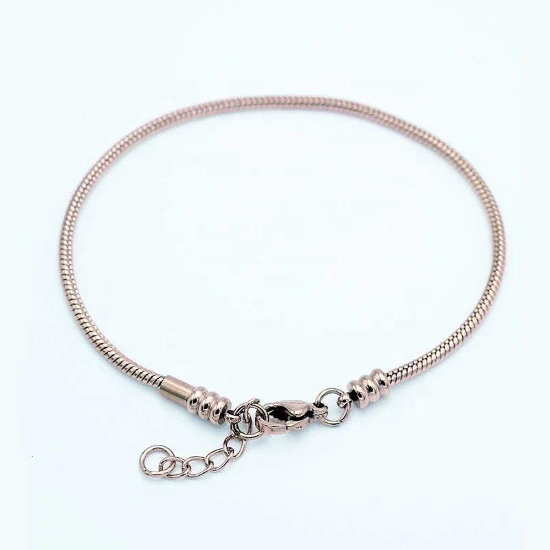 316 Stainless Steel Adjustable Bead Charm 18K Rose Gold Plated Round Snake Strap Snake Chain Bracelet Thin Bracelet Chain