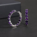 RZ0236 Abiding Custom Fine Jewelry Inside Outside Round Stone Amethyst 925 Sterling Silver Round Huggie Hoop Earring