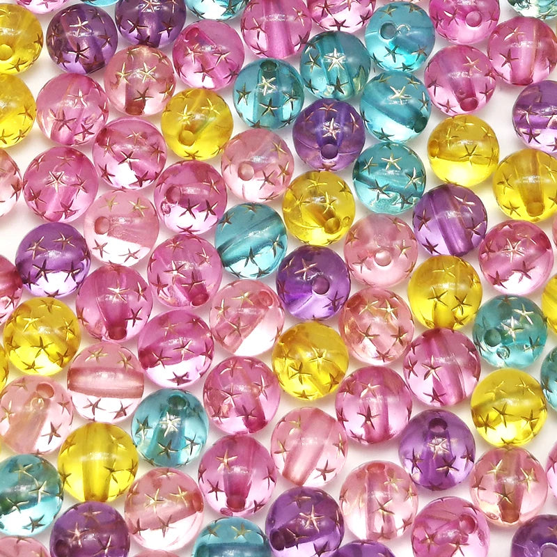 50pcs Circle Shape Cute Clear Acrylic ABS star Loose Spacer Round Beads for Jewelry Making