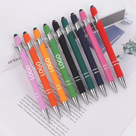 Factory Hot Selling Touch Pen Custom LOGO Metal Stylus Pen Soft Rubber Ballpoint Pen Laser Engraving LOGO for Promotion Gift