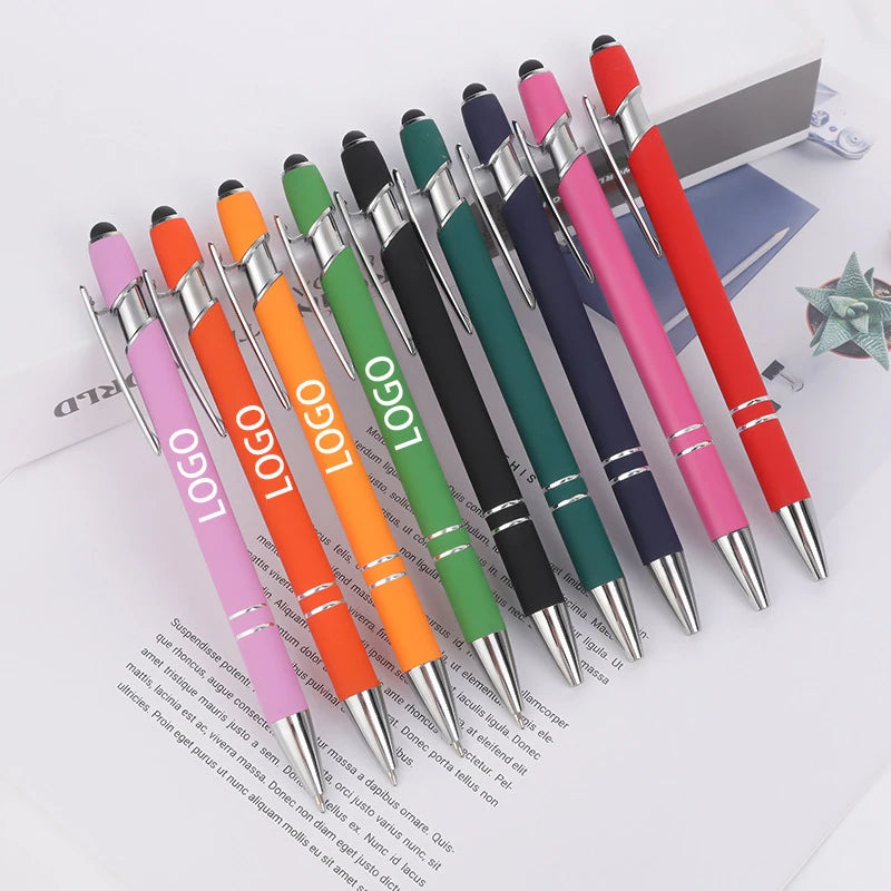 Factory Hot Selling Touch Pen Custom LOGO Metal Stylus Pen Soft Rubber Ballpoint Pen Laser Engraving LOGO for Promotion Gift