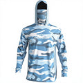 Wholesale 100% Polyester Waterproof Breathable SPF 50+ Plus Size Performance Blue Camouflage Custom Fishing Hiking Hooded Shirt