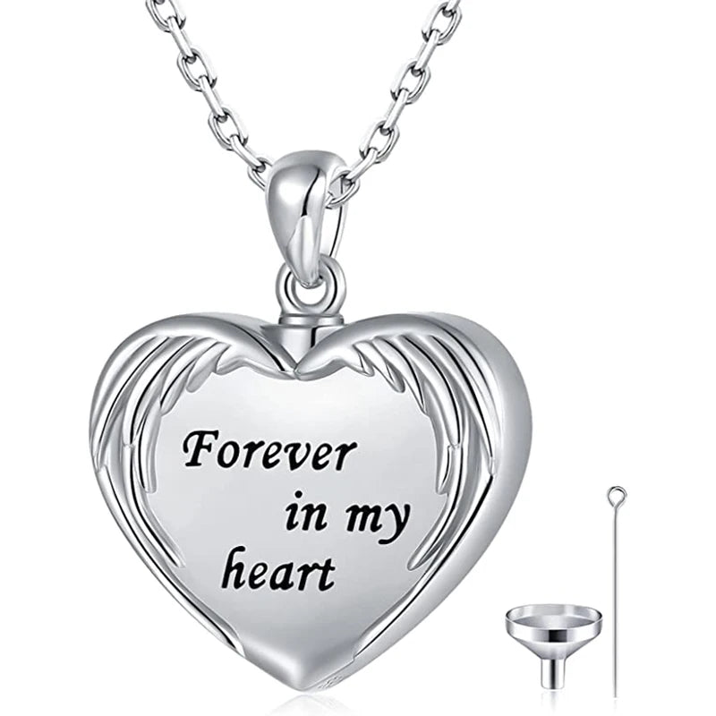 Cremation Jewelry Urn Necklace for Human Pet Ashes Stainless Steel Heart Shape Angel Wing Pendant Memorial Loved Ones Keepsake