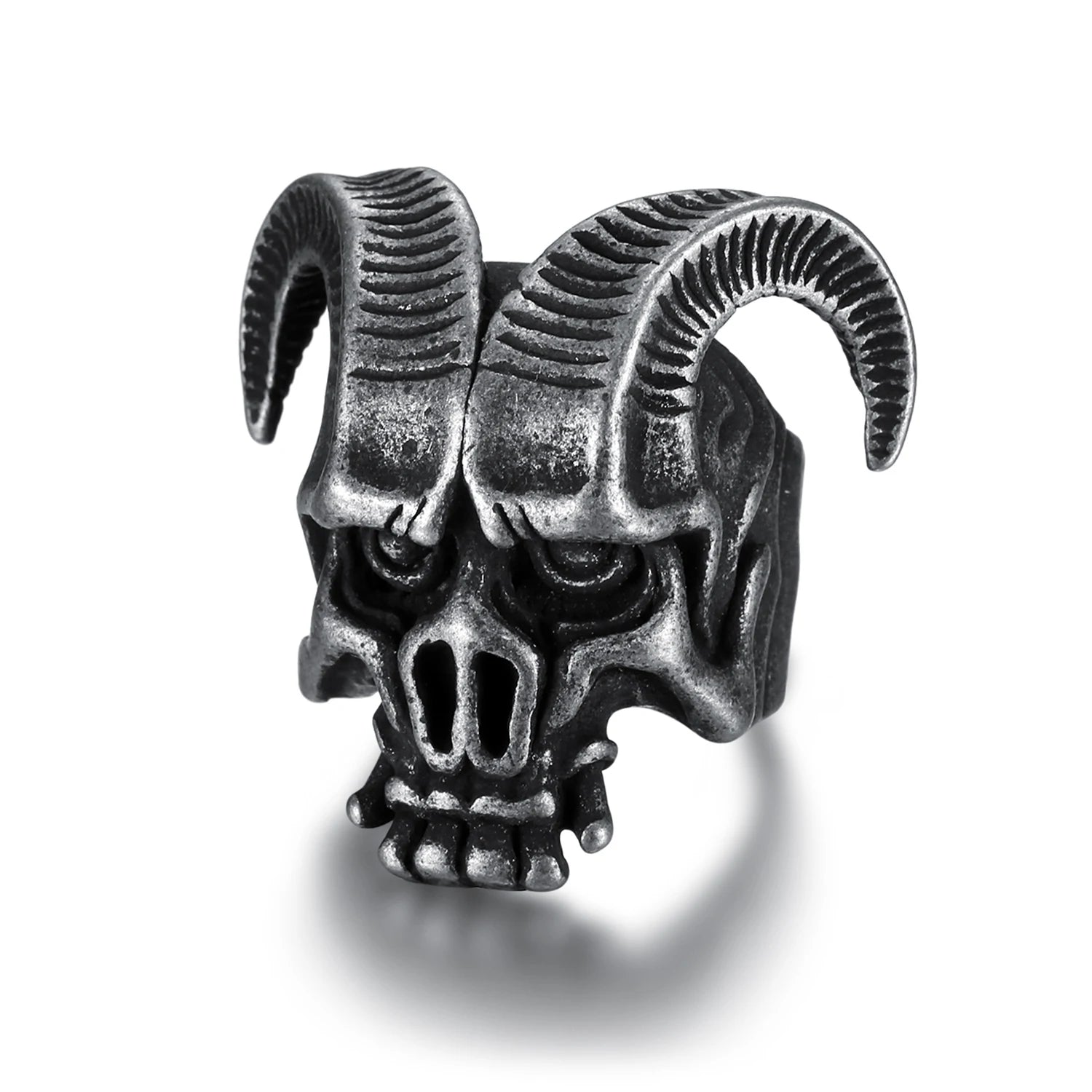Custom Stainless Steel Men Horn Satan Devil Demon Skull Rings Gothic Punk Rock Jewelry Gift for Biker Male Boy