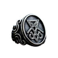 Custom Design Antique Black Satanic Jewelry Engraved Stainless Steel Lucifer Morningstar Rings for Men Women