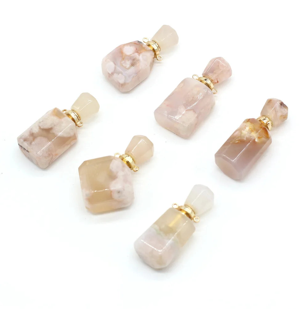 HZ Natural Crystal Essential Oil Bottles Cherry Blossoms Agate Perfume Bottle Pendants For Gifts