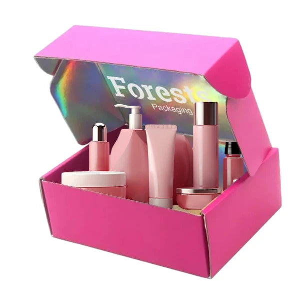 Luxury Custom Hot pink Gift Delivery Iridescent Mailer Boxes Holographic Packaging Shipping Box with logo