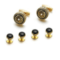 Fashion Tuxedo Cufflinks and Studs New French Sun  Flower Pattern 6-piece Set Cufflinks Men's Suit Buttons Sleeve Pin Cuff Link