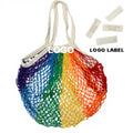 Custom Logo Reusable Rainbow Organic Fruit Vegetable Cotton Food Storage Striped Handled Mesh Tote String Net Grocery Bag