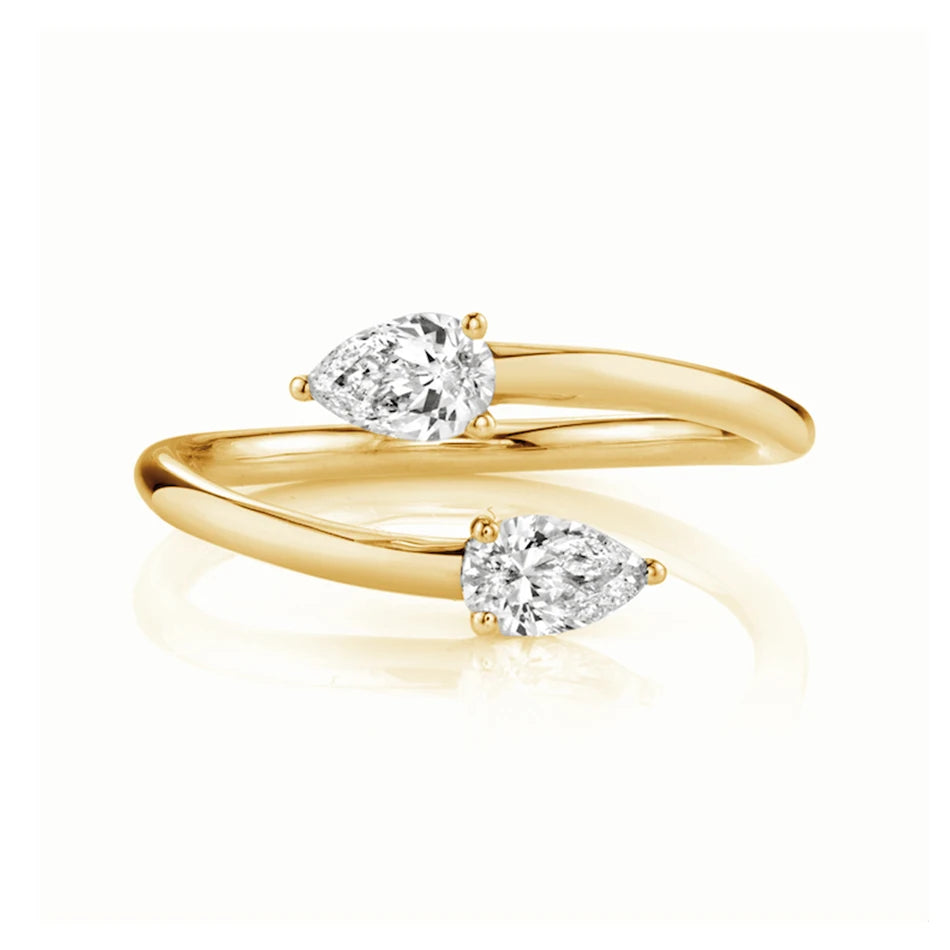 Wholesale Ring Supplies 925 Sterling Silver Jewelry 18k Gold Plated Open Adjustable Plain Two Stones Claw Ring