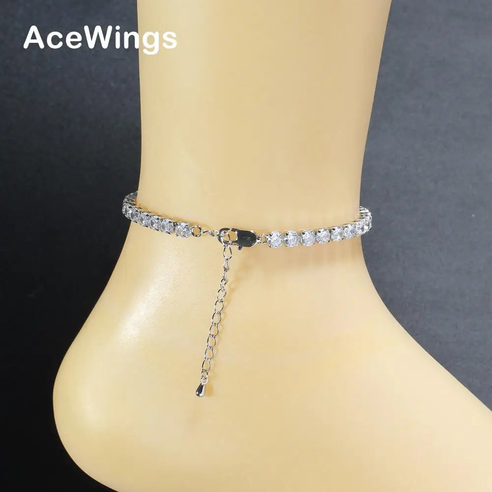 A008  Cheap Style 3mm 4mm 5mm  Brass CZ Tennis Anklet 8inch  with Extender Chain Iced Out Bling Bling Jewelry