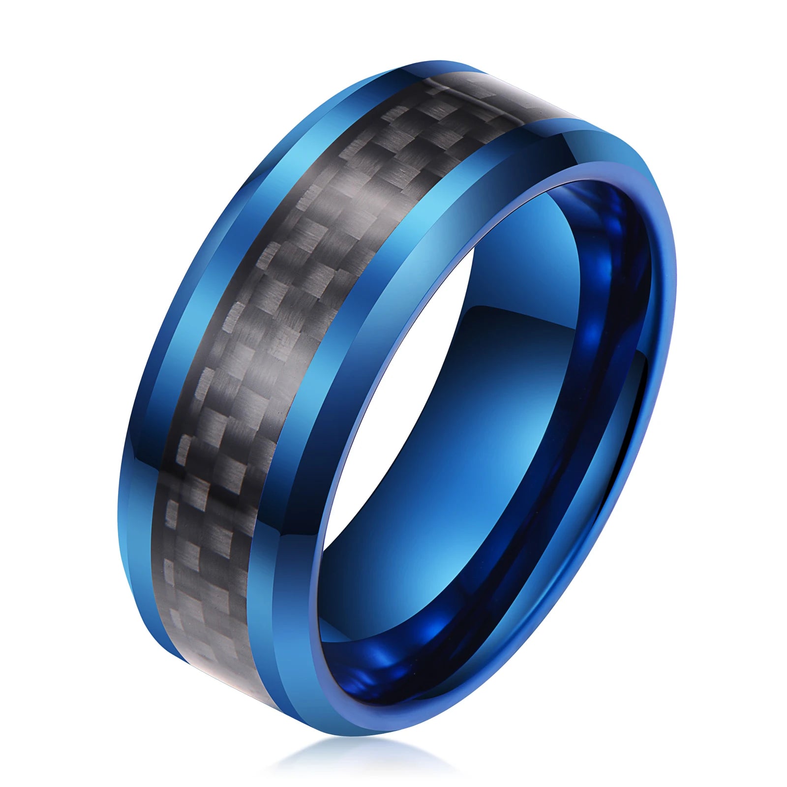 Ready to Ship 8mm Width Carbide Fiber Inlay Blue Tungsten Carbide Rings Jewelry Men Rings Wholesale Bulk Rings for Men Set