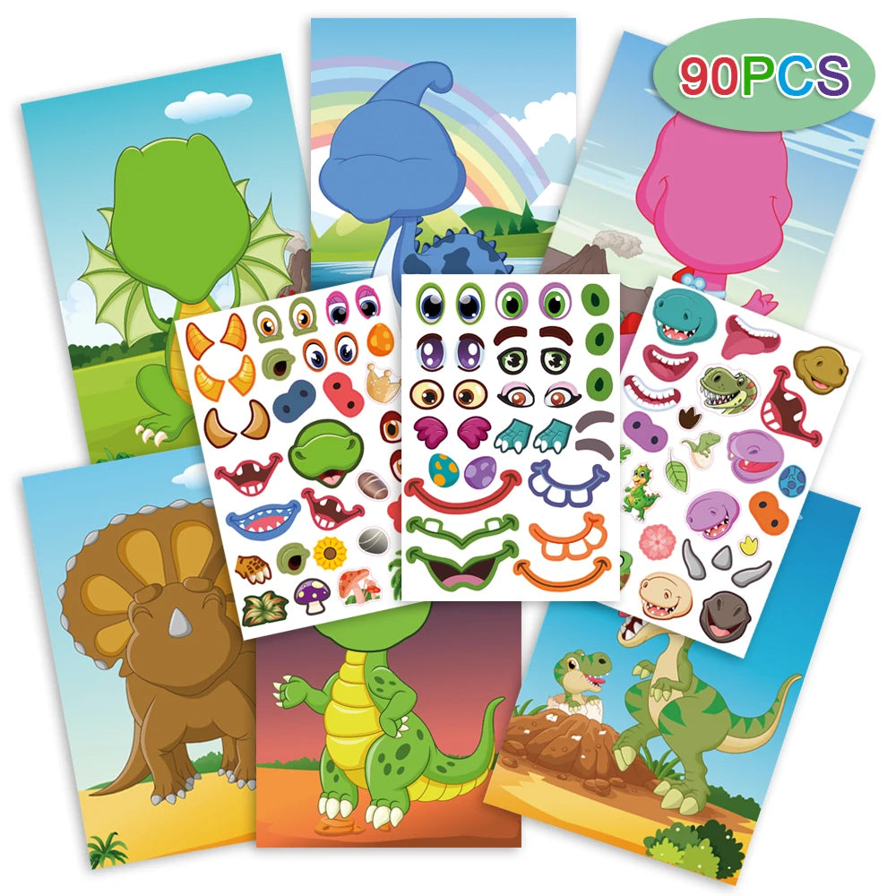 Make Your Own Stickers for Kids Puzzle Make a Face Stickers Cute Animal Dinosaur Princess Children Stickers Party Favors