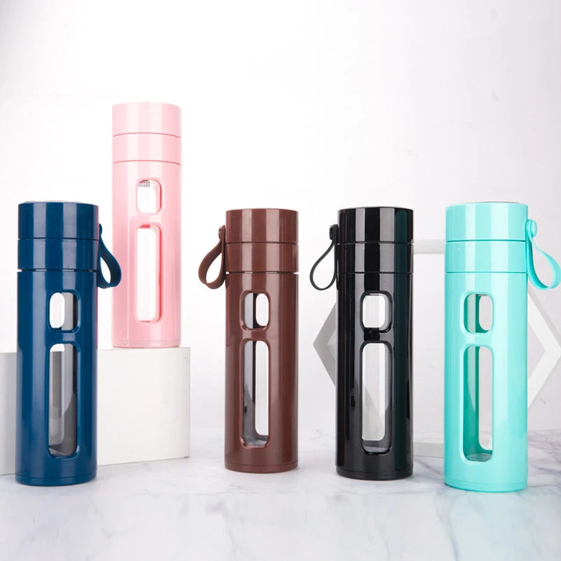 FX Factory Custom Logo Printing Business Gift High Borosilicate Glass Sports Bottle Tea Maker Water Bottles With Filter