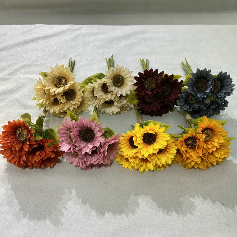 New 6 Head Sunflower Bouquets Home Hotel Decoration Fake Flowers