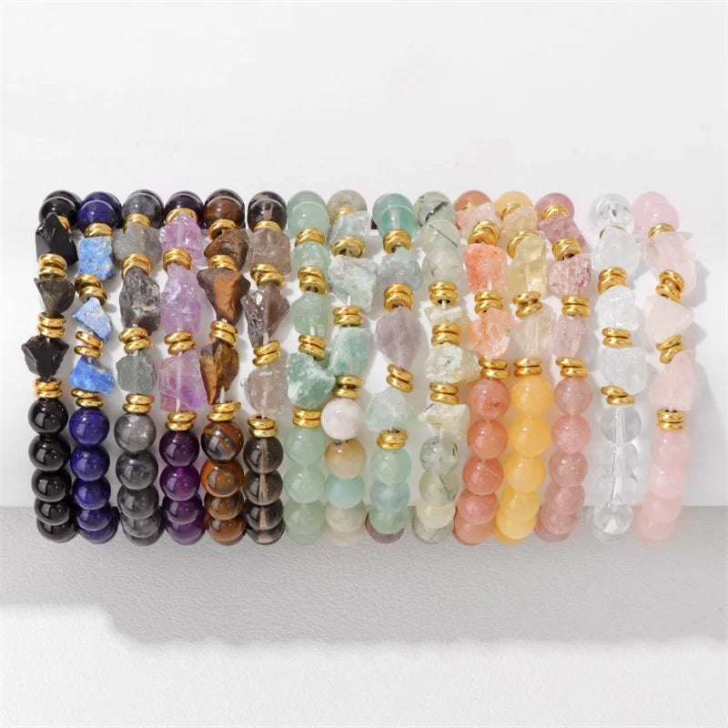 New Positive Energy Crystal Rough Stone Rose Quartz Charm Bracelet Crystal Healing 7*12mm Raw Amethyst Bead Bracelet