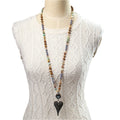 New Fashion Bohemian Style Women Jewelry 8mm Natural Stone Glass Knot Necklace Heavy Gun Black Heart Pendant Necklace