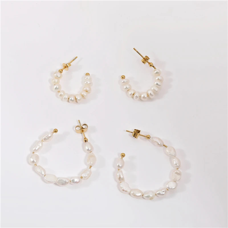 Fenny Non Tarnish Luxury Elegant Freshwater Pearl Hoop Earring Fast Delivary Wholesale Stainless Steel Ladies Jewelry